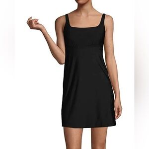 Lands End swimsuit one piece black modest long swim dress built in shorts